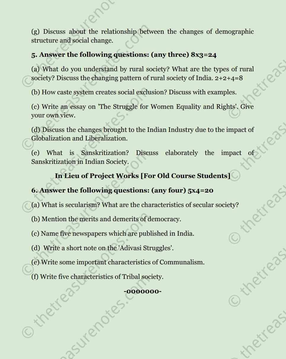 AHSEC Class 12 Sociology Question Paper 2024 , HS 2nd Year sociology question paper 2024